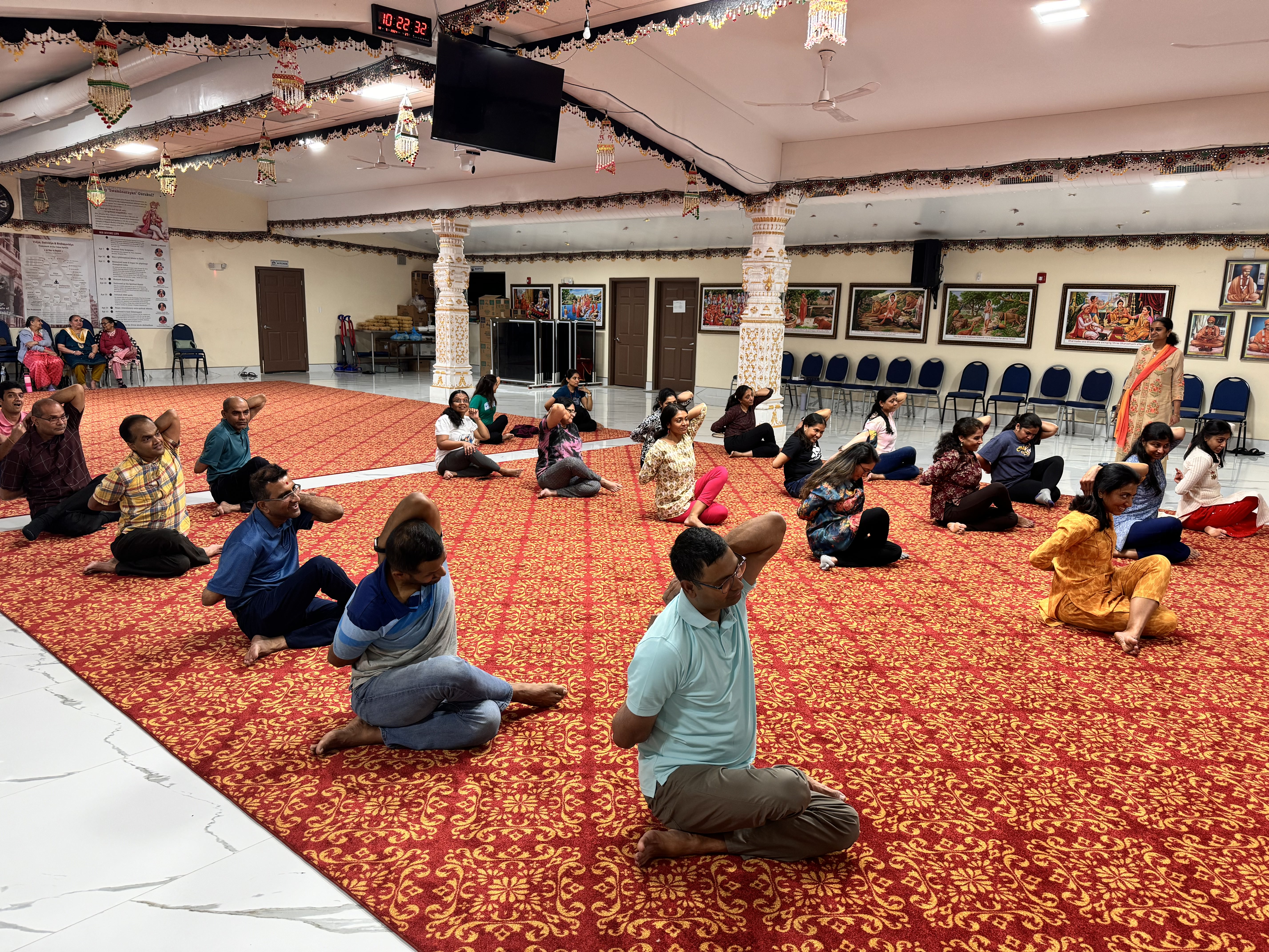 Campers practicing yoga and meditation